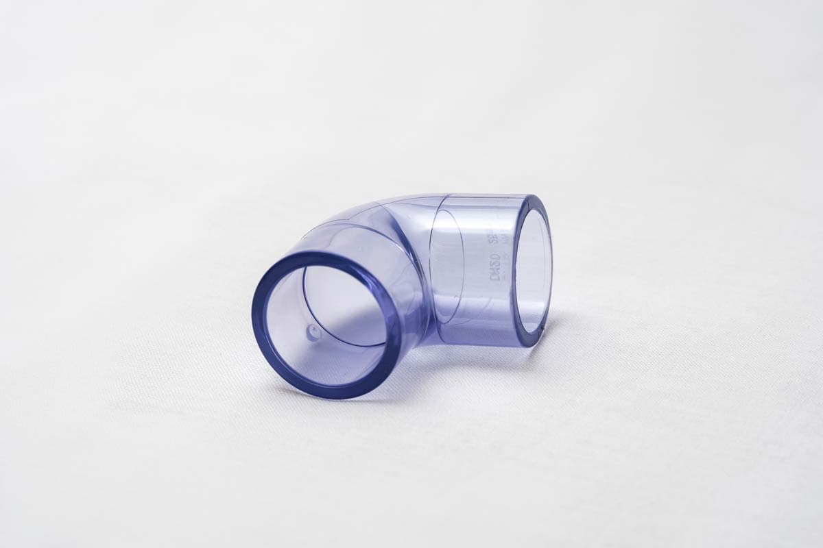 Priehľadné koleno UPVC 90 stupňov DN50 pre rúru 63mm